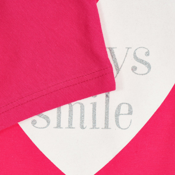 Βαμβακερό μπλουζάκι με επιγραφή καρδιά και μπροκάρ, ροζ Benetton 224829 3