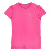Βαμβακερή μπλούζα με κοντά μανίκια και καρδιά μπροκάρ, ροζ Benetton 224843 