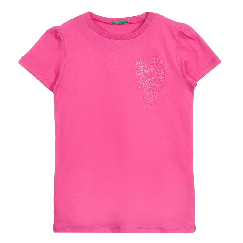 Βαμβακερή μπλούζα με κοντά μανίκια και καρδιά μπροκάρ, ροζ  224843