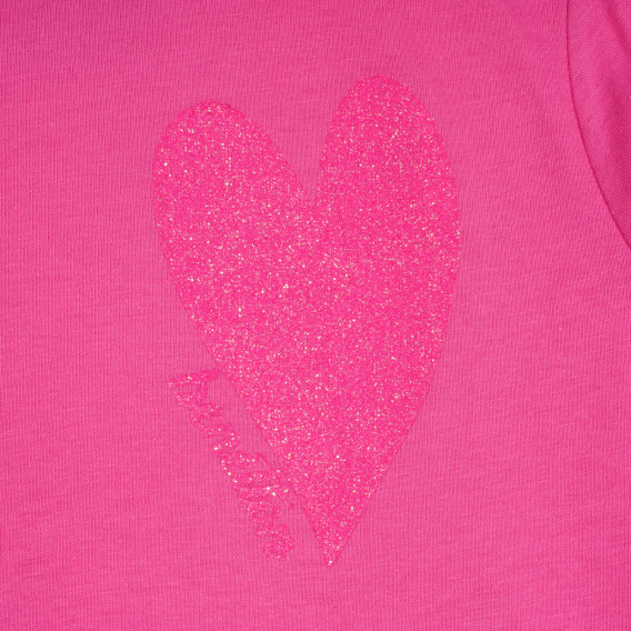 Βαμβακερή μπλούζα με κοντά μανίκια και καρδιά μπροκάρ, ροζ Benetton 224844 2