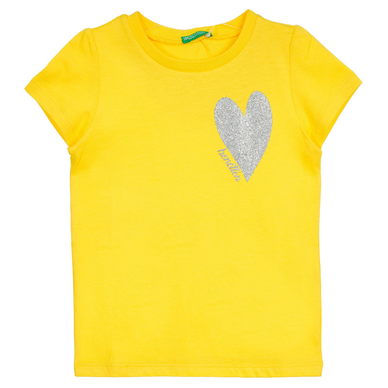 Βαμβακερό μπλουζάκι με καρδιά, κίτρινο  224851