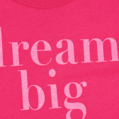 Βαμβακερό μπλουζάκι με την επιγραφή Dream big , σκούρο ροζ Benetton 224860 2