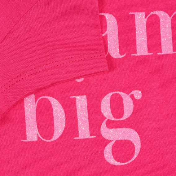 Βαμβακερό μπλουζάκι με την επιγραφή Dream big , σκούρο ροζ Benetton 224861 3