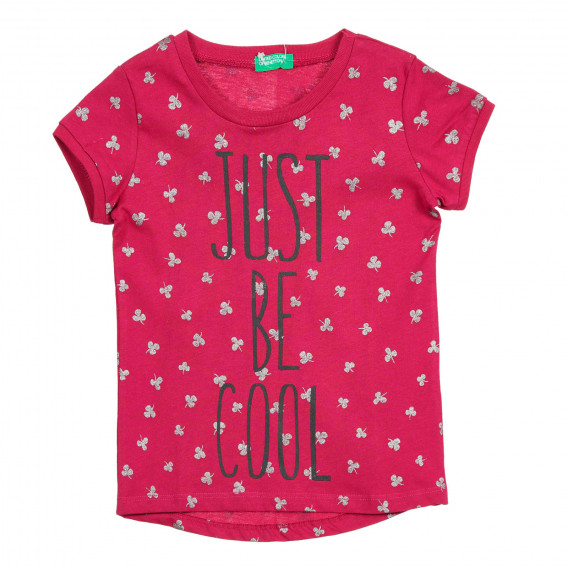 Βαμβακερό μπλουζάκι με floral τύπωμα για μωρό, σκούρο ροζ Benetton 224863 