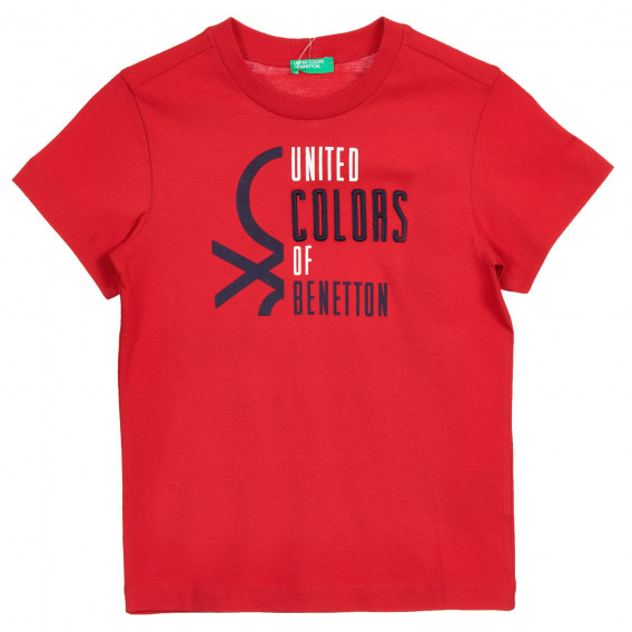 Βαμβακερό μπλουζάκι με το λογότυπο και το εμπορικό σήμα, κόκκινο Benetton 224875 