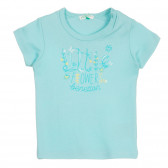 Βαμβακερό μπλουζάκι με επιγραφή για μωρό, σε μπλε χρώμα Benetton 224915 