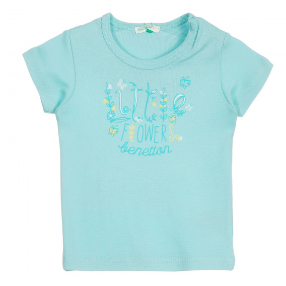 Βαμβακερό μπλουζάκι με επιγραφή για μωρό, σε μπλε χρώμα Benetton 224915 