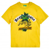 Βαμβακερό μπλουζάκι με τύπωμα και επιγραφή, κίτρινο Benetton 224951 