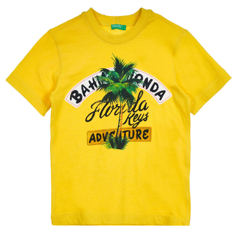 Βαμβακερό μπλουζάκι με τύπωμα και επιγραφή, κίτρινο  224951