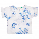 Βαμβακερή μπλούζα με κοντά μανίκια και λουλουδάτη εκτύπωση, σε λευκό Benetton 224975 