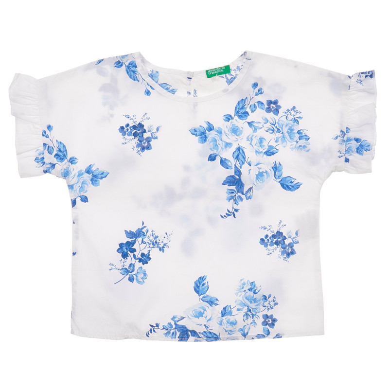 Βαμβακερή μπλούζα με κοντά μανίκια και λουλουδάτη εκτύπωση, σε λευκό  224975