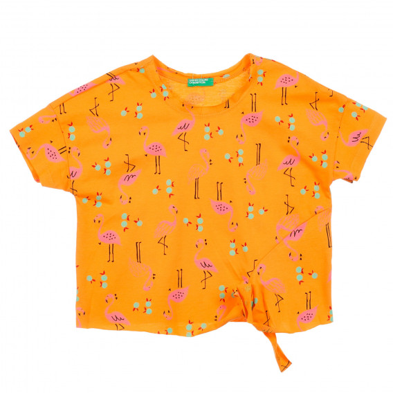 Βαμβακερή μπλούζα με φλαμίνγκο για μωρά, πορτοκαλί Benetton 225011 