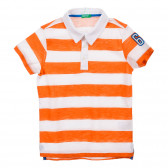 Βαμβακερό μπλουζάκι σε άσπρες και πορτοκαλί ρίγες Benetton 225019 
