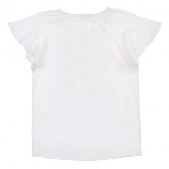 Βαμβακερό μπλουζάκι με τύπωμα και βολάν στα μανίκια, λευκό Benetton 225050 4