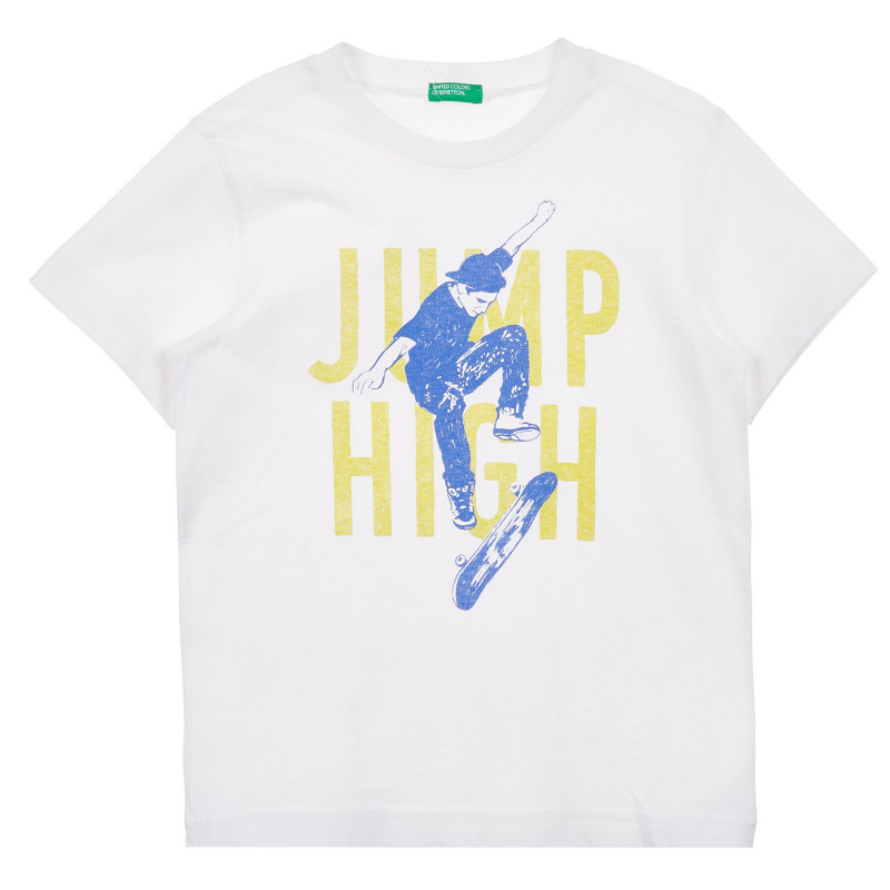 Βαμβακερό μπλουζάκι με την επιγραφή Jump high, white  225099