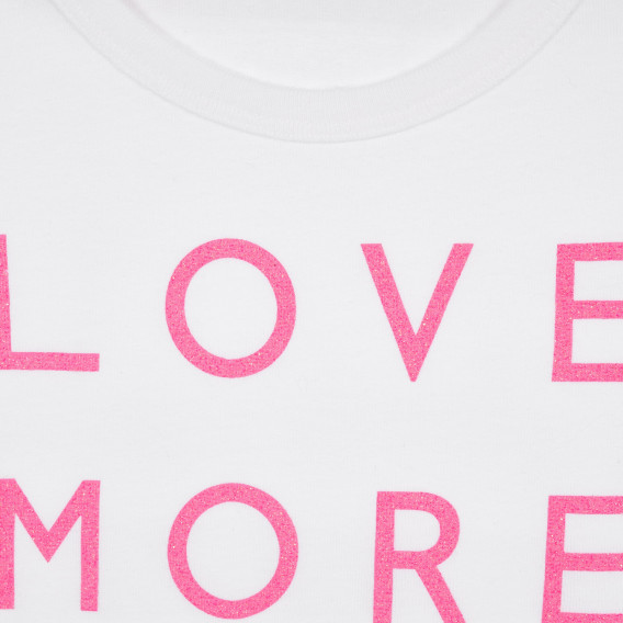Βαμβακερή μπλούζα με κοντά μανίκια και επιγραφή Αγάπη περισσότερο μίσος λιγότερο, λευκό Benetton 225104 2