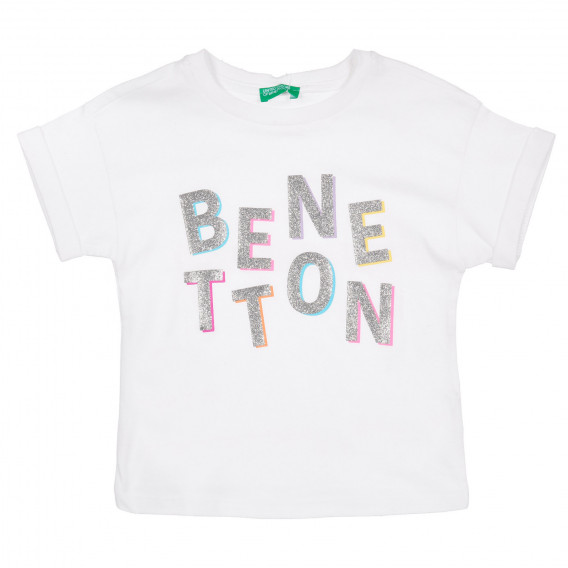Βαμβακερό μπλουζάκι με λευκή επιγραφή Benetton 225107 