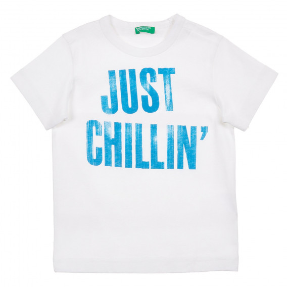Βαμβακερό μπλουζάκι με επιγραφή Just chilling, λευκό Benetton 225119 