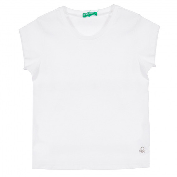 Βαμβακερό μπλουζάκι με το λογότυπο της μάρκας σε λευκό χρώμα Benetton 225146 
