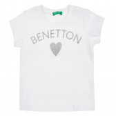 Βαμβακερό μπλουζάκι με επιγραφή με μπρόκαλο και καρδιά, λευκό Benetton 225154 