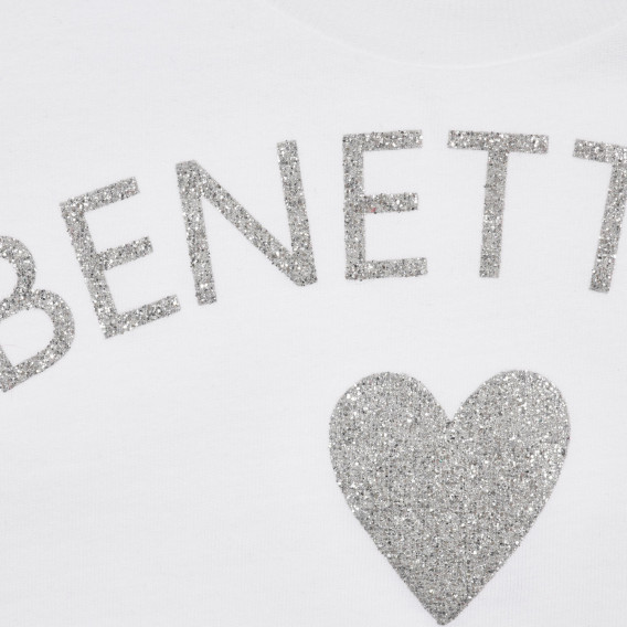 Βαμβακερό μπλουζάκι με επιγραφή με μπρόκαλο και καρδιά, λευκό Benetton 225155 2
