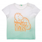 Βαμβακερό μπλουζάκι με γραφική εκτύπωση για ένα μωρό, λευκό και πράσινο Benetton 225222 
