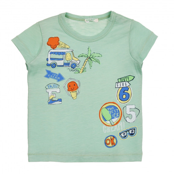 Βαμβακερό μπλουζάκι με πολύχρωμη εκτύπωση για ένα μωρό, πράσινο Benetton 225240 