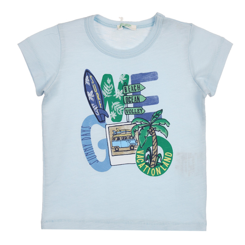 Βαμβακερό μπλουζάκι με τύπωμα για μωρό, γαλάζιο  225243