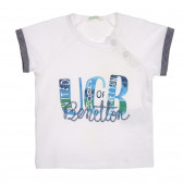 Βαμβακερό μπλουζάκι με κεντητή επιγραφή, λευκό Benetton 225267 