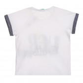 Βαμβακερό μπλουζάκι με κεντητή επιγραφή, λευκό Benetton 225269 3