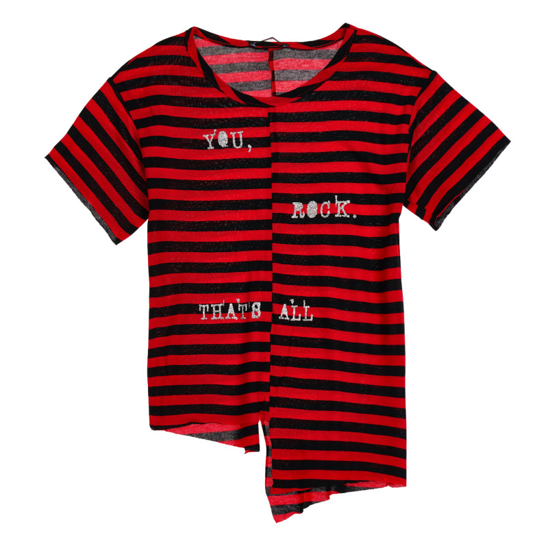 Ασύμμετρο μπλουζάκι με κόκκινες και μαύρες ρίγες  225279