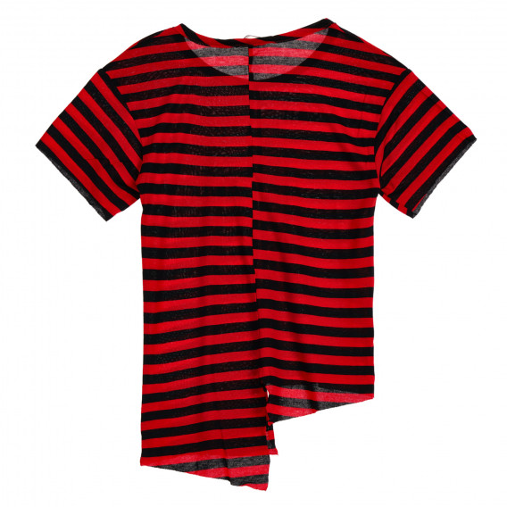 Ασύμμετρο μπλουζάκι με κόκκινες και μαύρες ρίγες Benetton 225281 3