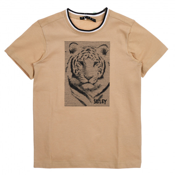 Βαμβακερό μπλουζάκι με απλικέ τίγρη, μπεζ Sisley 225282 