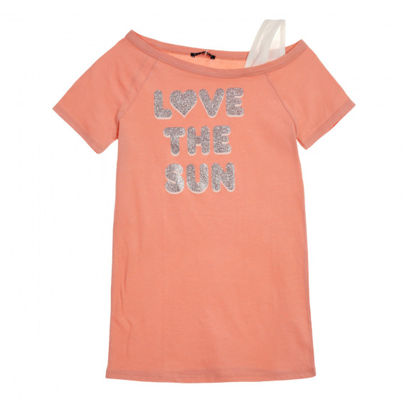 Βαμβακερό μπλουζάκι με επιγραφή brocade Love the sun, ροζ Sisley 225285 