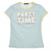 Βαμβακερό μπλουζάκι με επιγραφή brocade σε γαλάζιο χρώμα Sisley 225297 