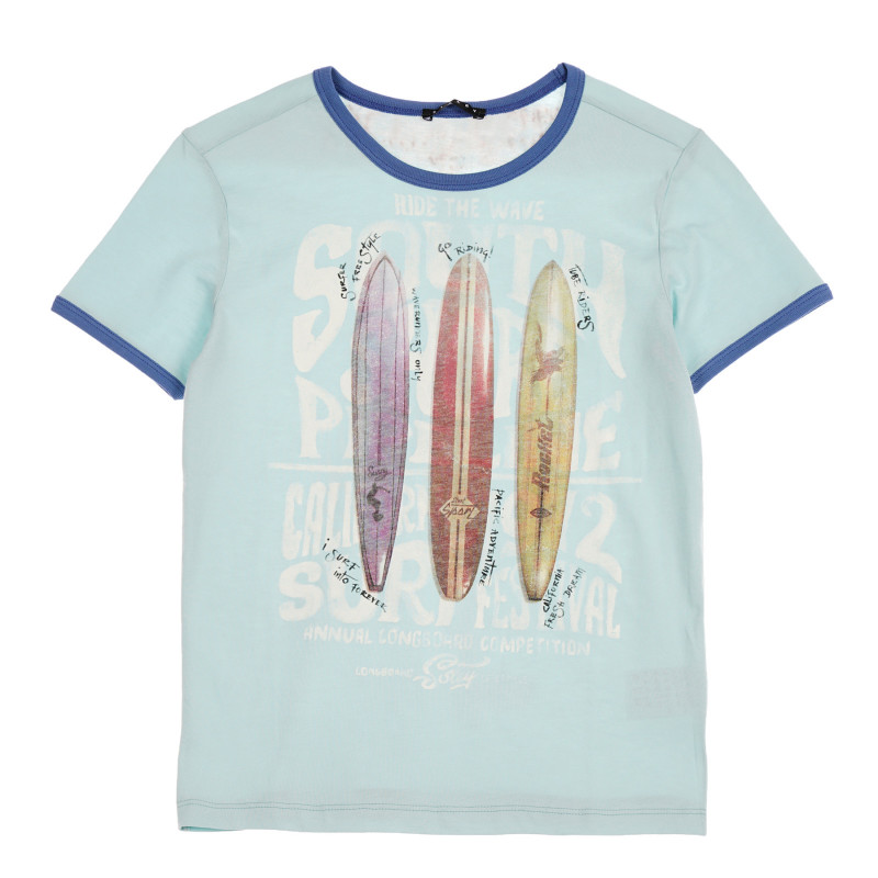 Βαμβακερό μπλουζάκι με τύπωμα, γαλάζιο  225306
