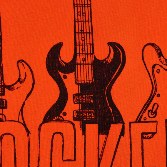 Βαμβακερό μπλουζάκι με κιθάρα, πορτοκαλί Benetton 225316 2