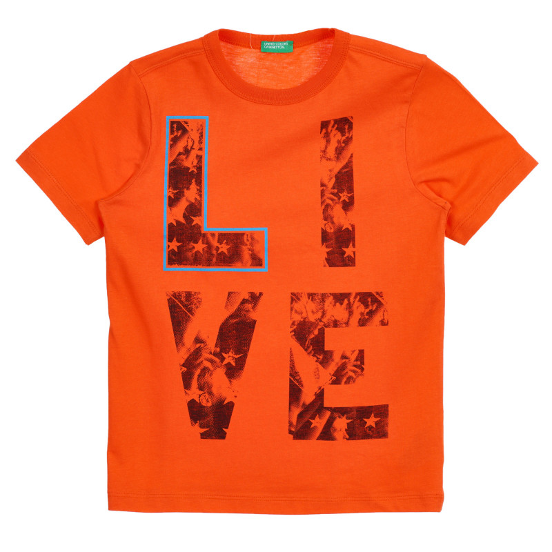 Βαμβακερό μπλουζάκι με την επιγραφή Live, πορτοκαλί  225324