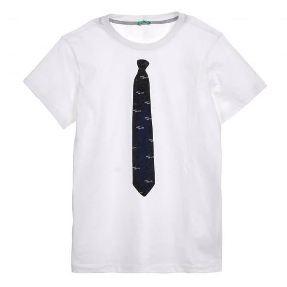 Βαμβακερό μπλουζάκι με γραβάτα, λευκό Benetton 225327 