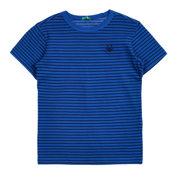 Βαμβακερό μπλουζάκι σε μπλε και μαύρες ρίγες Benetton 225330 