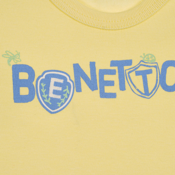 Βαμβακερό μπλουζάκι με επιγραφή μάρκας για ένα μωρό, κίτρινο Benetton 225352 2