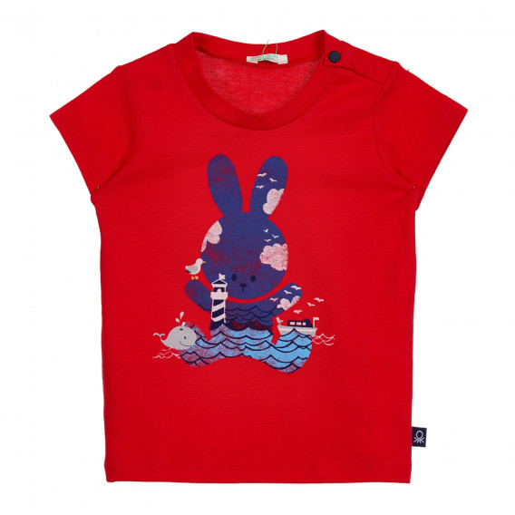 Βαμβακερό μπλουζάκι με τύπωμα για ένα μωρό, κόκκινο Benetton 225360 