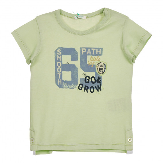 Βαμβακερό μπλουζάκι με κουμπιά στο κάτω μέρος για ένα μωρό, πράσινο Benetton 225363 