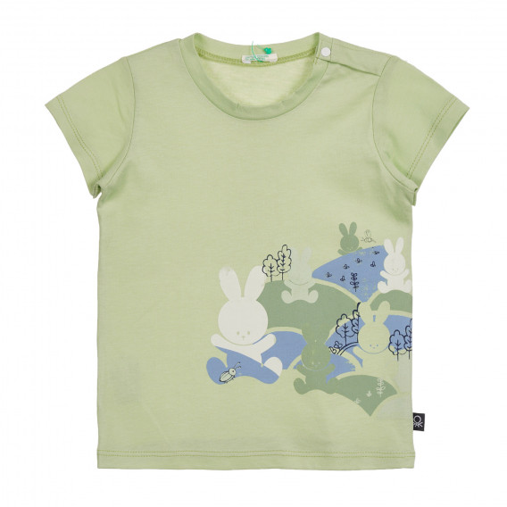 Βαμβακερό μπλουζάκι με γραφική εκτύπωση για μωρό, πράσινο Benetton 225375 