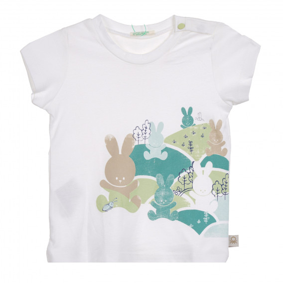 Βαμβακερό μπλουζάκι με γραφική εκτύπωση για ένα μωρό, λευκό Benetton 225378 
