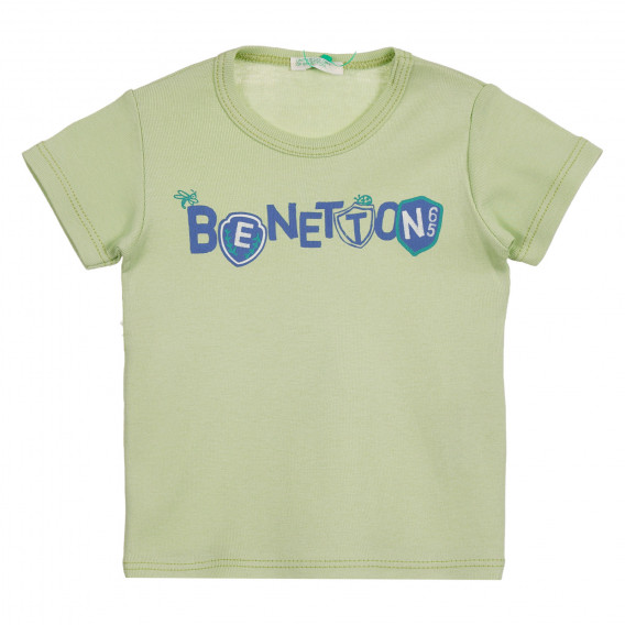 Βαμβακερό μπλουζάκι με επιγραφή για ένα μωρό, πράσινο Benetton 225387 