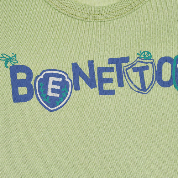 Βαμβακερό μπλουζάκι με επιγραφή για ένα μωρό, πράσινο Benetton 225388 2