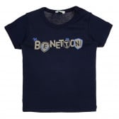 Βαμβακερό μπλουζάκι με επώνυμη επιγραφή για ένα μωρό, μπλε Benetton 225390 