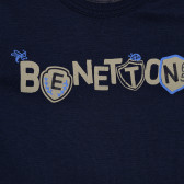 Βαμβακερό μπλουζάκι με επώνυμη επιγραφή για ένα μωρό, μπλε Benetton 225391 2