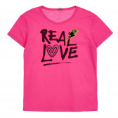 Μπλουζάκι με την επιγραφή Πραγματική αγάπη, ροζ Benetton 225393 
